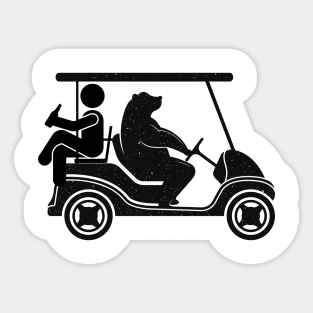 Funny Golf Design with Beer and Bear Driving a Golf Cart Sticker